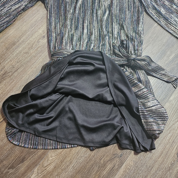 Ramy Brook Metallic Stripe Long Sleeve Belted Mini Dress Sz L - Picture 8 of 15